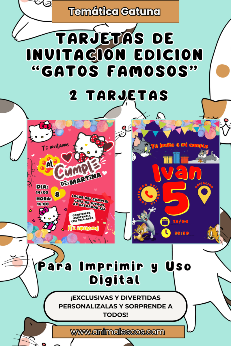 🎉🐱 "Michi Fiesta Mágica" - Invitaciones de Cumpleaños con Gatos Famosos 🎈✨