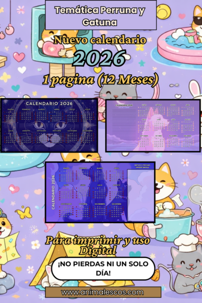 📅Calendario Horizontal 2026 – Para Quienes Aman a los Gatos y Perros😻🐶